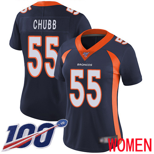 Women Denver Broncos 55 Bradley Chubb Navy Blue Alternate Vapor Untouchable Limited Player 100th Season Football NFL Jersey